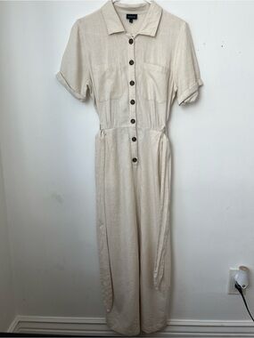 Who What Wear Button-Front Beige Shirt Dress with Tie Waist
